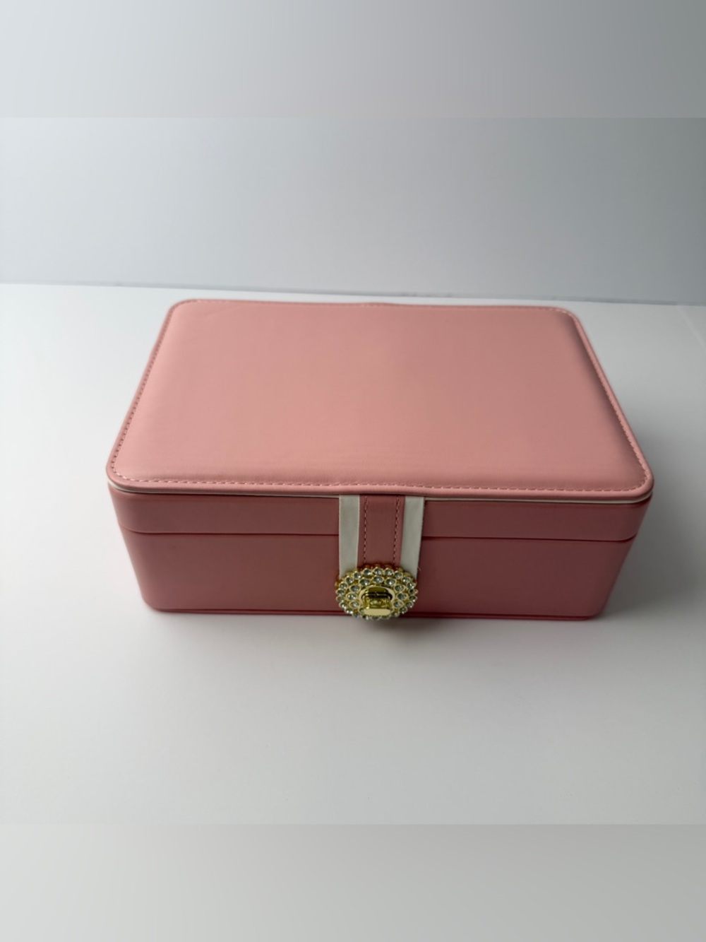Blush Pink Jewelry Case with Crystal Gold Clasp